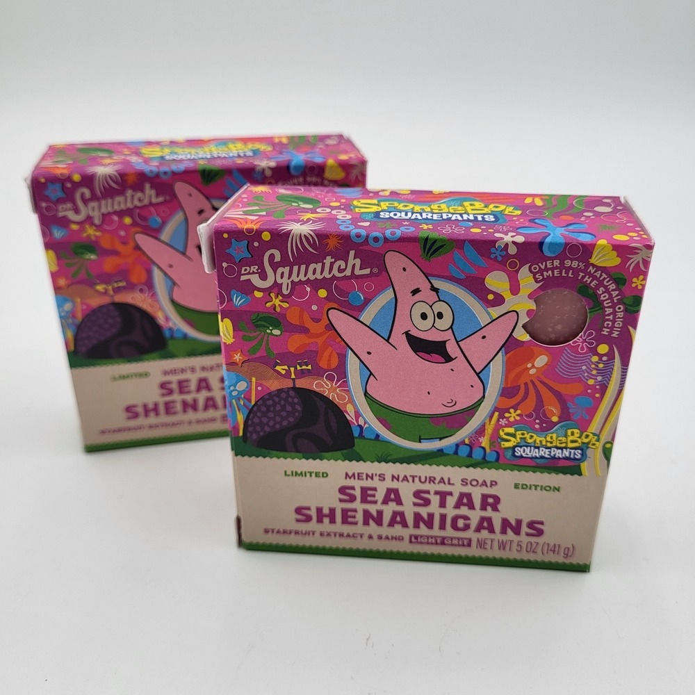 (2) Dr. Squatch Spongebob Sea Star Shenanigans Mens Natural Soap Light Grit 5oz